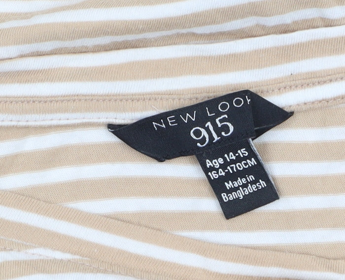 Additional view of New Look girls’ beige striped cropped t-shirt age 14-15 years cotton