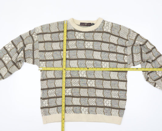 Haggar Men's Beige Geometric Knit Crew Neck Pullover Jumper M