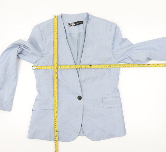 Zara Women Blue Tailored Single-Breasted Blazer Size 12