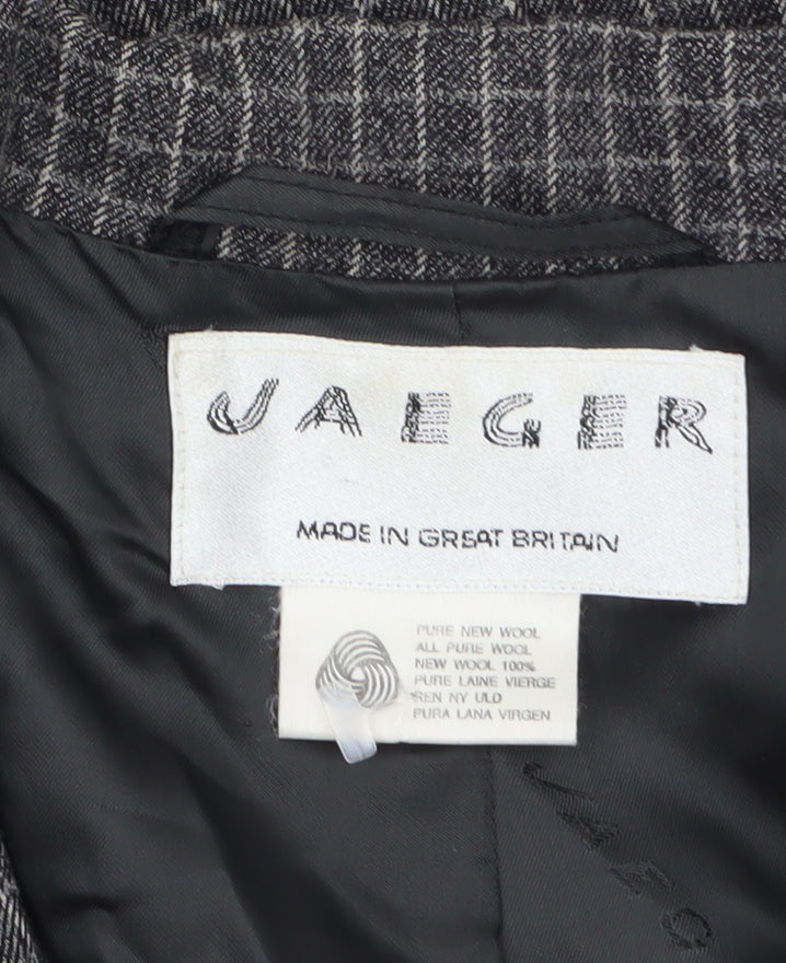 Additional view of Jaeger Women's Grey Wool Checked Single-Breasted Blazer UK 8