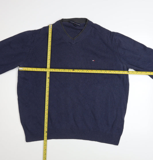 Tommy Hilfiger Men's Blue V-Neck Cotton Jumper XL Pullover