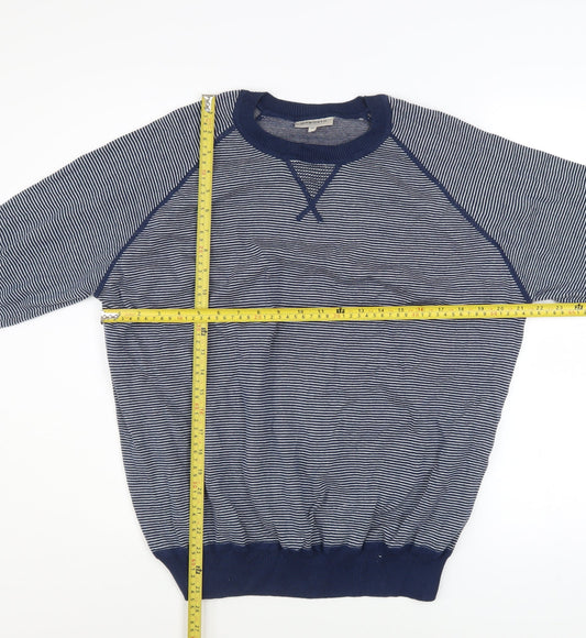 Haworth Men Blue Striped Cotton Crew Neck Pullover Jumper XL