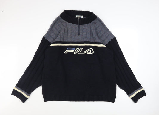 Fila Mens Blue High Neck Half Zip Knit Jumper Size L