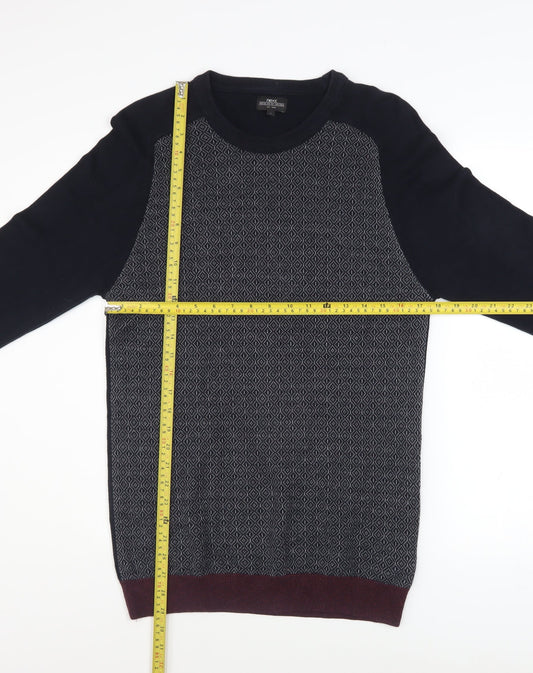 Next Men’s Blue Geometric Cotton Crew Neck Jumper Medium