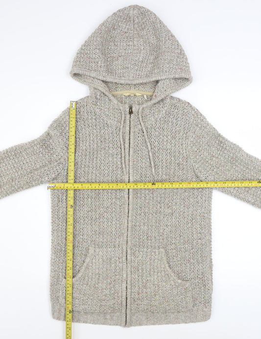 FatFace Women Beige Knit Hooded Full Zip Jacket Size 12