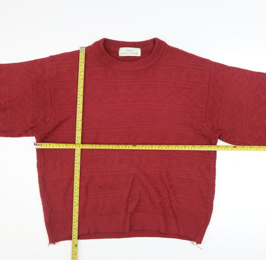 Marks and Spencer Men’s Red Knit Acrylic Jumper S Crew Neck Vintage