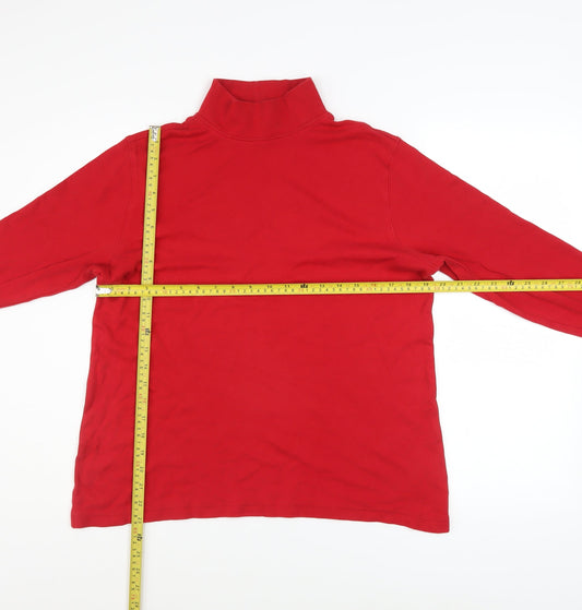 Lands' End Men's Red Relaxed Fit Long Sleeve Roll Neck Cotton Top M