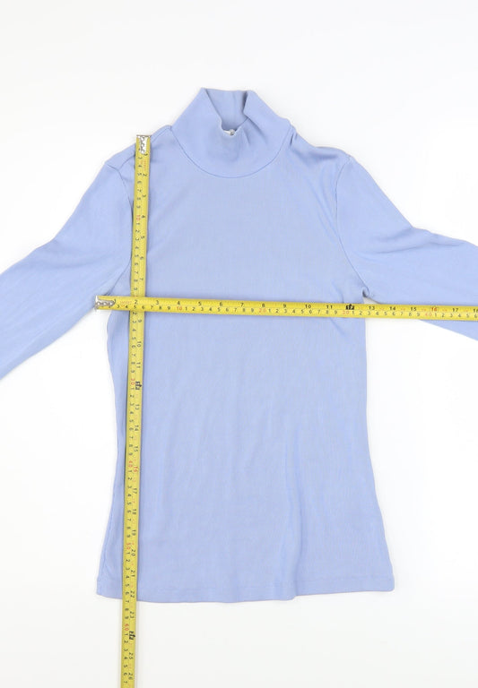 & Other Stories Women Blue Mock Neck Long Sleeve Ribbed Top Size S
