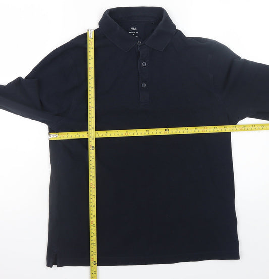 Marks and Spencer Men’s Black Long Sleeve Cotton Polo Shirt M Regular Fit