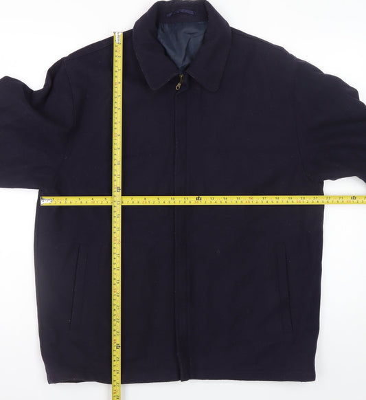 David Moss Men's Blue Wool Blend L Jacket Zip Up Mid-Length Casual Coat