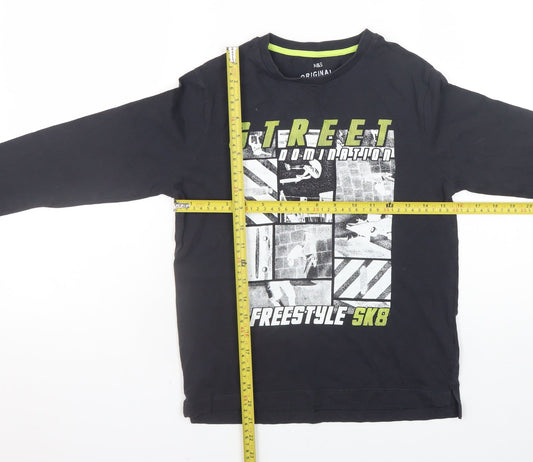 Marks and Spencer Boys Black Long Sleeve Skate Graphic T-Shirt 10-11 Years