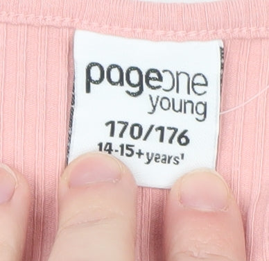 Page One Young Teens Pink Cropped Long Sleeve Button-Up Top Size L