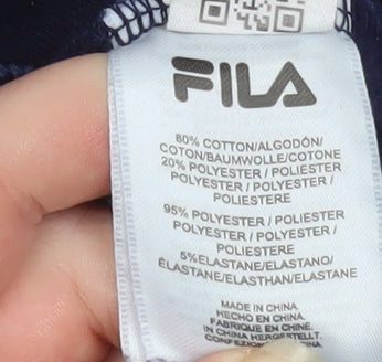 Additional view of Fila women’s navy blue cropped hoodie, size UK 12, m logo drawstring pullover