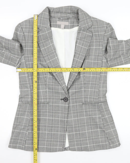 H&M Women’s Grey Checked Single-Breasted Blazer UK 10 Classic Fit