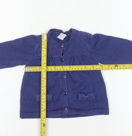 Mini Club Blue Cotton Knit Girls Cardigan 9-12 Months Button Up