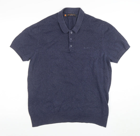 Ben Sherman Men's Blue Cotton Knit Polo Shirt Size M Short Sleeve