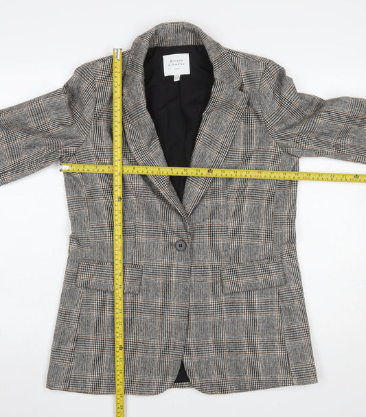 Maison d'Amélie Women's Grey Checked Wool Blend Single-Breasted Blazer XS