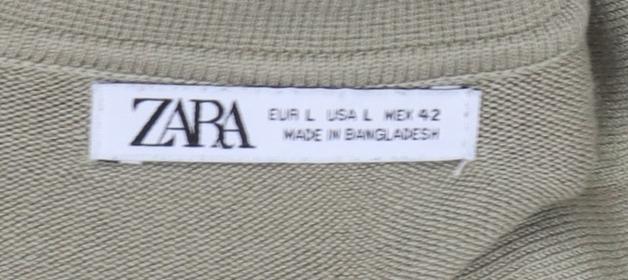 Zara Men Beige Cotton Linen Short Sleeve Polo Shirt Size L