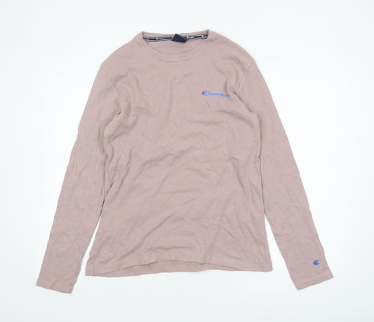 Champion Men's Brown Long Sleeve Cotton Crew Neck Top Size L