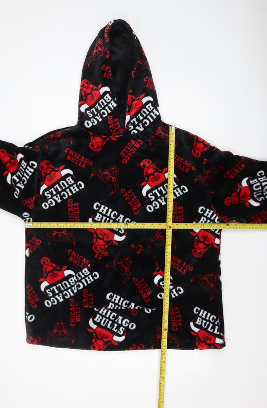 NBA Boys Black Chicago Bulls Fleece Hooded Robe S Lightweight Lounge Wear