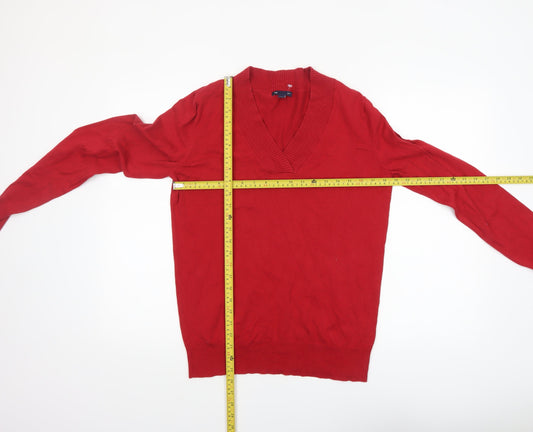 Gap Womens Red V-Neck Long Sleeve Pullover Knit Jumper L