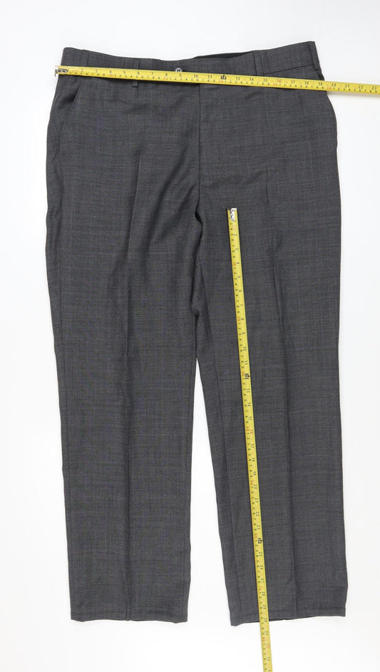 Karl Jackson Men's Grey Wool Regular Fit Dress Trousers 38in Waist