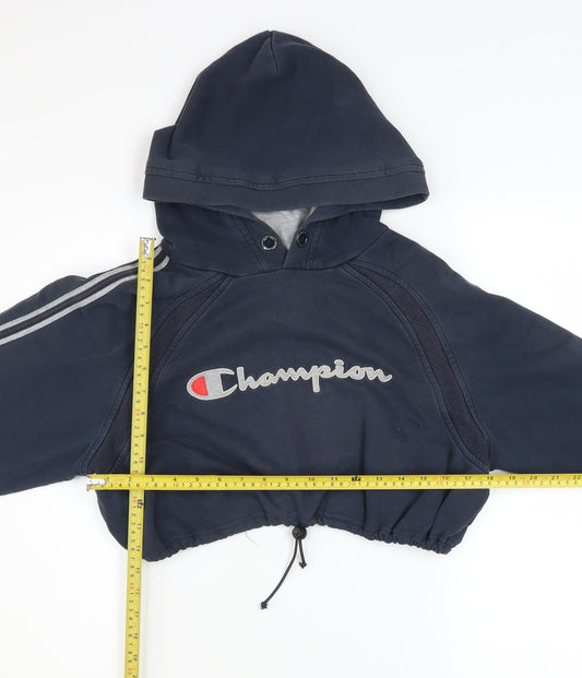 Champion Womens Navy Cropped Pullover Hoodie XL Drawstring Hem