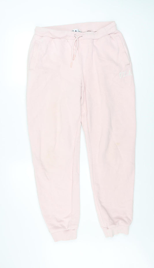 FILA Womens Pink Jogger Sweatpants Size 12 Cotton Blend Tapered Fit