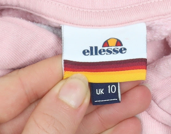Brand and care label for Ellesse women’s pink cropped hoodie uk 10 pullover logo sweatshirt