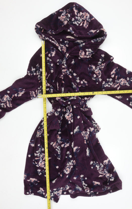 Dorothy Perkins Women's Purple Floral Hooded Fleece Robe L