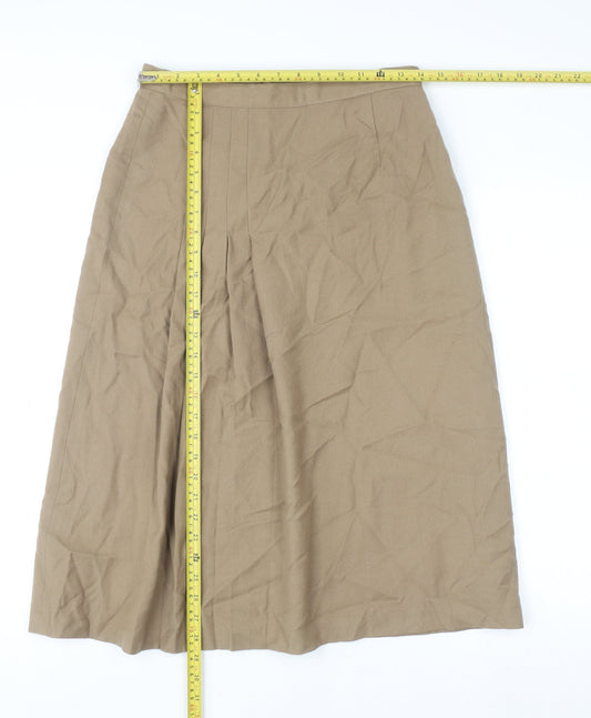 Paul Adler Women Beige Wool A-Line Midi Skirt Size 12