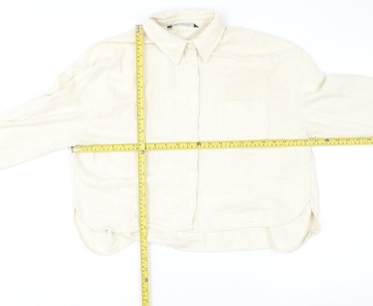 ZARA Women Beige Button Front Oversized Cardigan Sweatshirt M