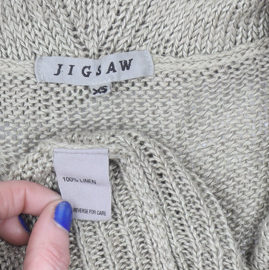 Jigsaw Women Beige XS Open-Knit Linen Cardigan with Pockets