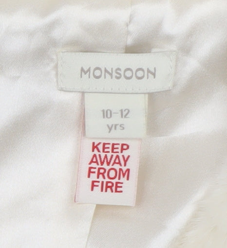 Brand and care label for Monsoon girls’ ivory faux fur cropped bolero jacket 10-12 years partywear