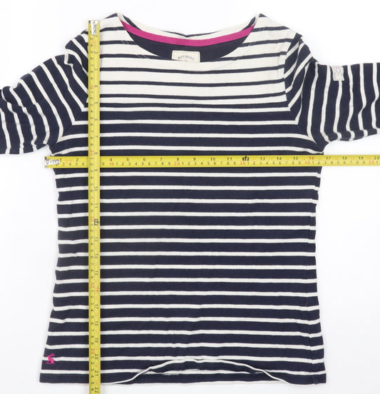 Joules Women’s Blue Striped 3/4 Sleeve Boat Neck Cotton Top UK 8