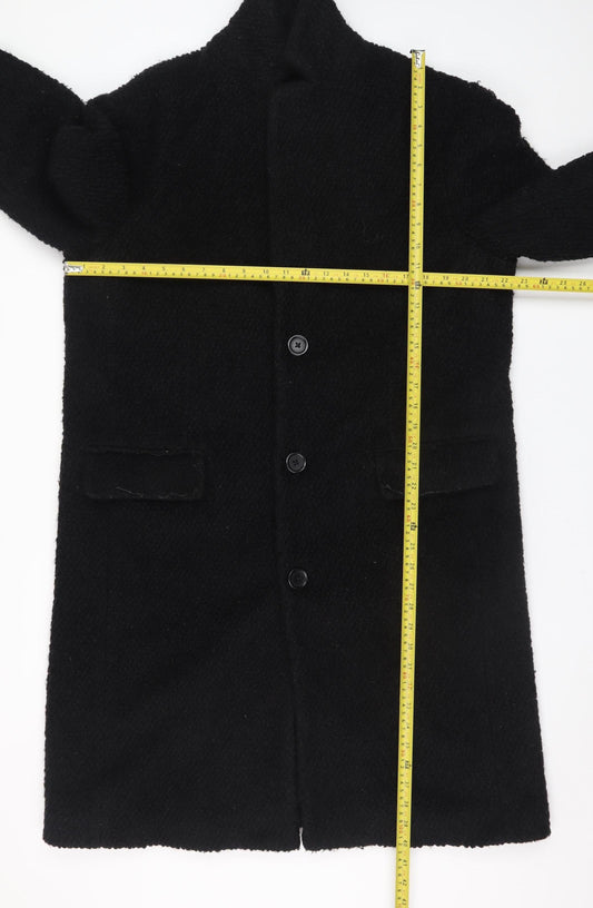 Zara Man Black Wool Blend Mens Mid-Length Overcoat L