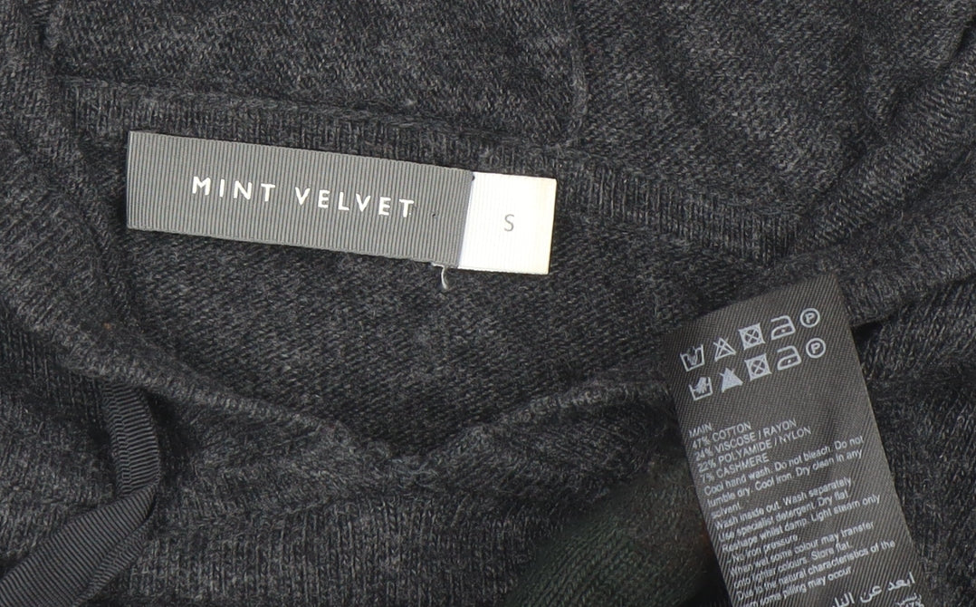 Mint Velvet Women's Grey Hooded Pullover Jumper Small Cotton Cashmere Blend