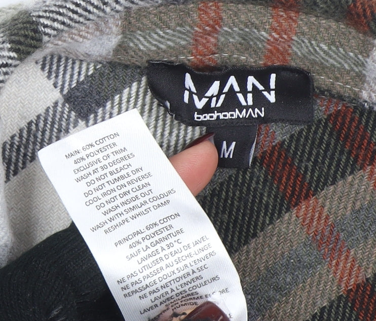 Brand and care label for boohooMAN Men's Multicoloured Checked Flannel Button-Up Shirt M