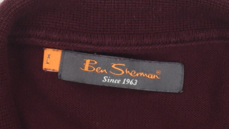 Ben Sherman Men's Red XL Long Sleeve Cotton Polo Shirt