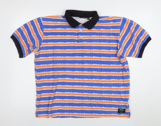 WESC Men's Multicoloured Striped Cotton Polo Shirt XL
