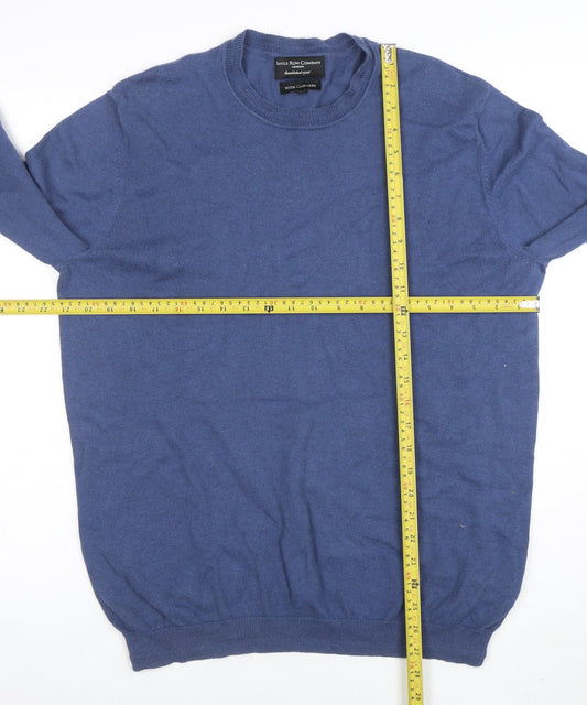 Savile Row Company Men’s Blue Cotton Cashmere Crew Neck Jumper L