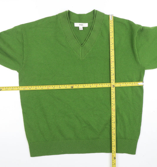 Marks and Spencer Men’s Green Wool Blend V-Neck Jumper Size M