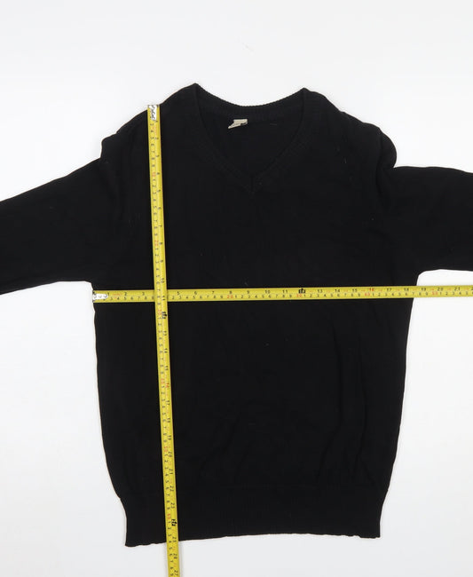Hering Men's Black Cotton V-Neck Jumper Size S Classic Casual Knitwear