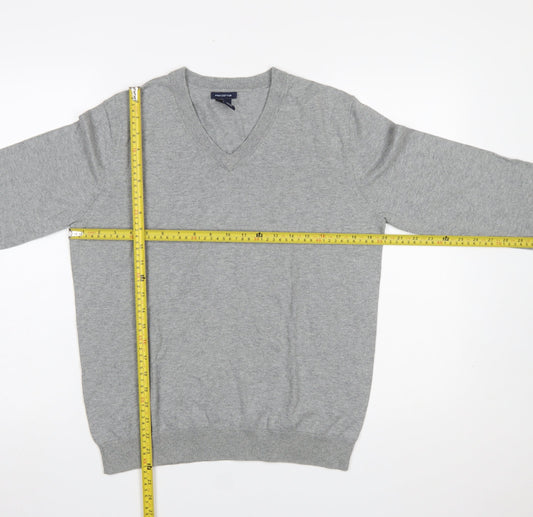 GAP Mens Grey V-Neck Cotton Pullover Jumper M Classic Knitwear