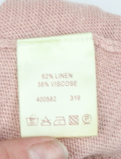 Phase Eight Women Pink Linen Blend Ruffle Open Cardigan M
