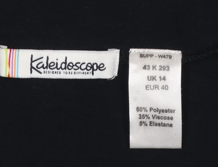 Brand and care label for Kaleidoscope Women Black Cropped Long Sleeve Jersey Shrug UK 14
