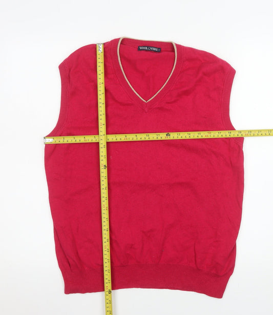 Woolovers Men's Red Cotton Cashmere V-Neck Sleeveless Jumper Vest M