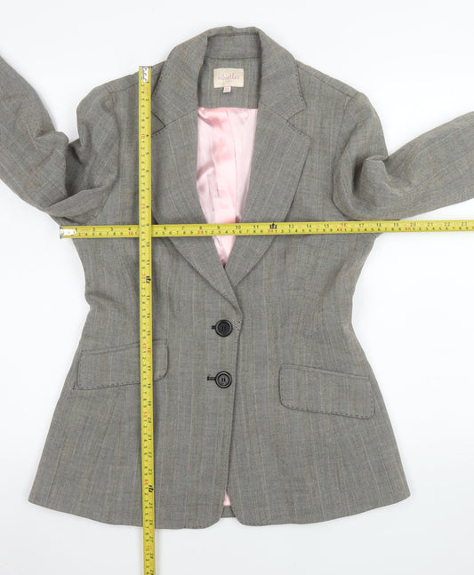 Whistles Women Grey Wool Blend Herringbone Blazer UK 12 Classic Fit