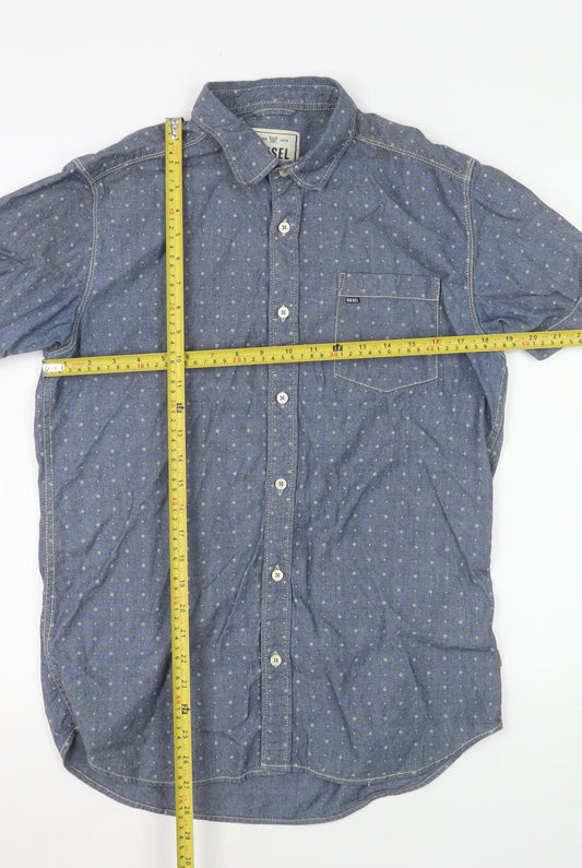 Diesel Men Blue Short Sleeve Cotton Button-Up Shirt M