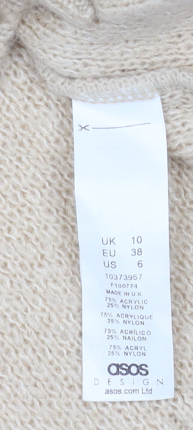 Brand and care label for ASOS Women Beige Cardigan UK 10 Long Sleeve Knit Crew Neck